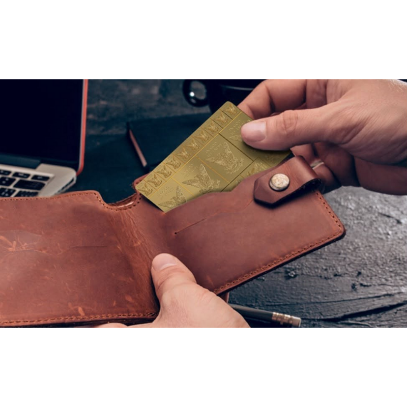 Prepper Bar welcome gift shown inside leather wallet