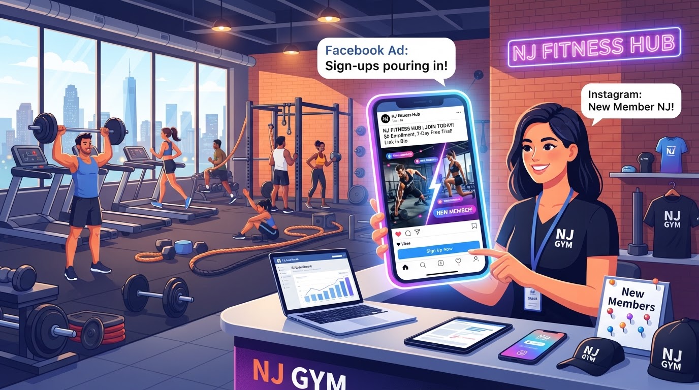 New Jersey gym owner getting new member sign-ups through Facebook and Instagram ads
