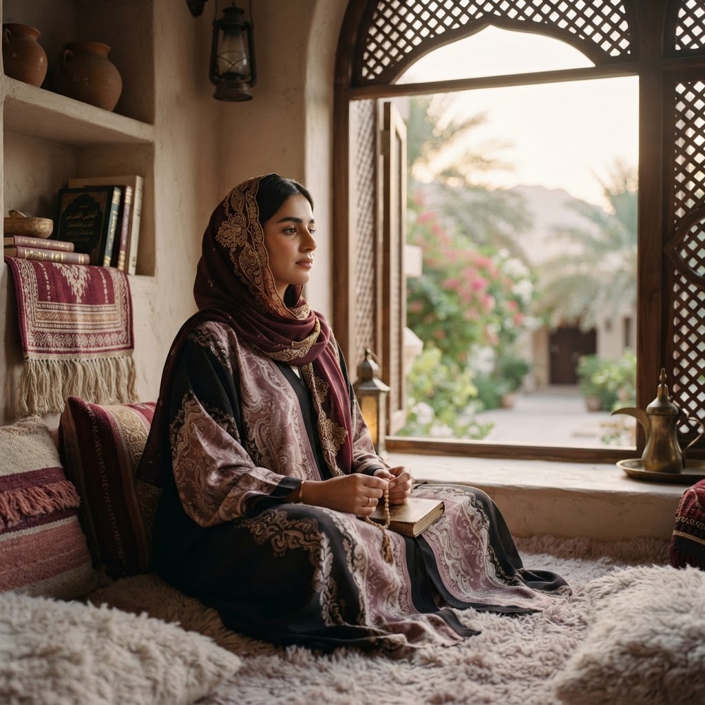 لحظة تأمل وهدوء لامرأة خليجية تبحث عن الاتزان والوضوح