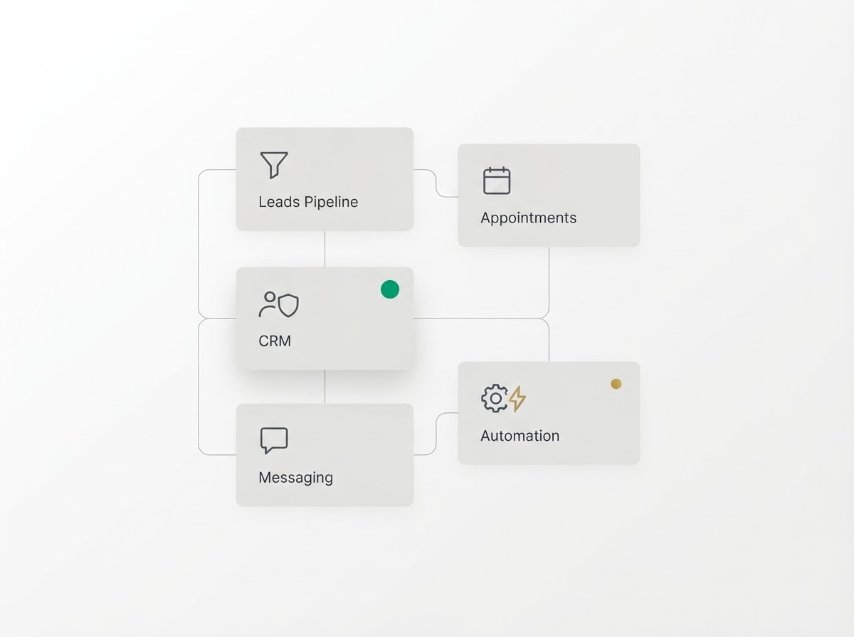 Connected business platform modules for CRM, leads, appointments, messaging and automation