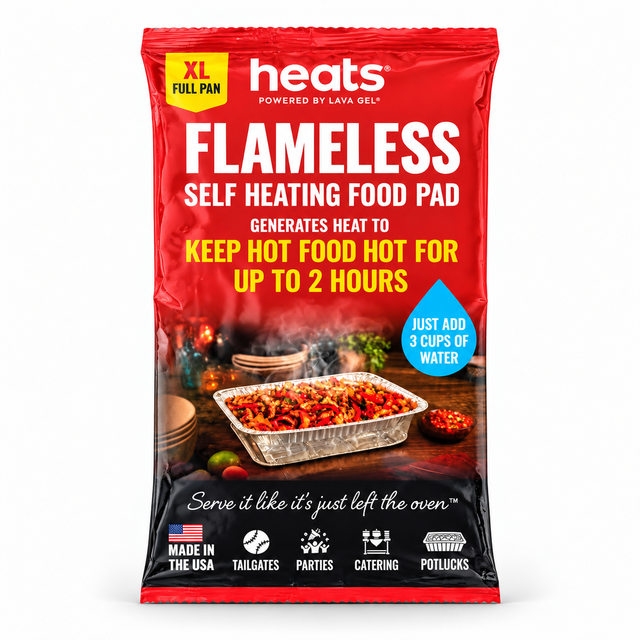 H°eats Flameless Self Heating Food Pad powered by Lava Gel — XL Full Pan size