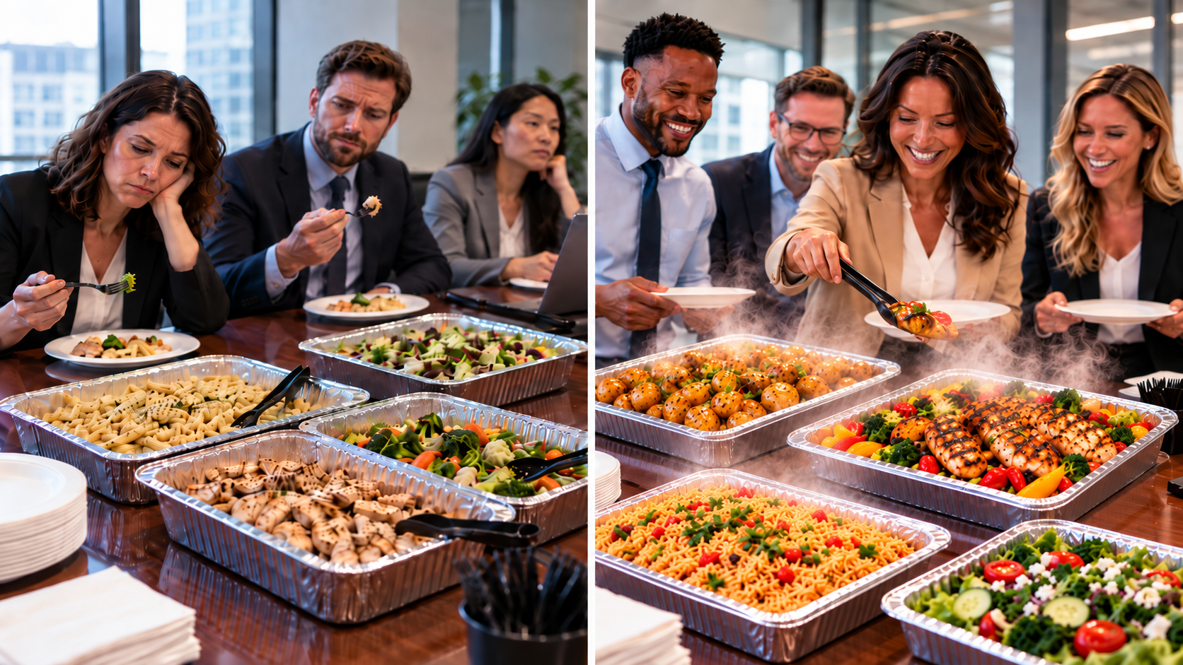 Cold catering buffet versus piping-hot steaming buffet served with Lava Gel heating pads