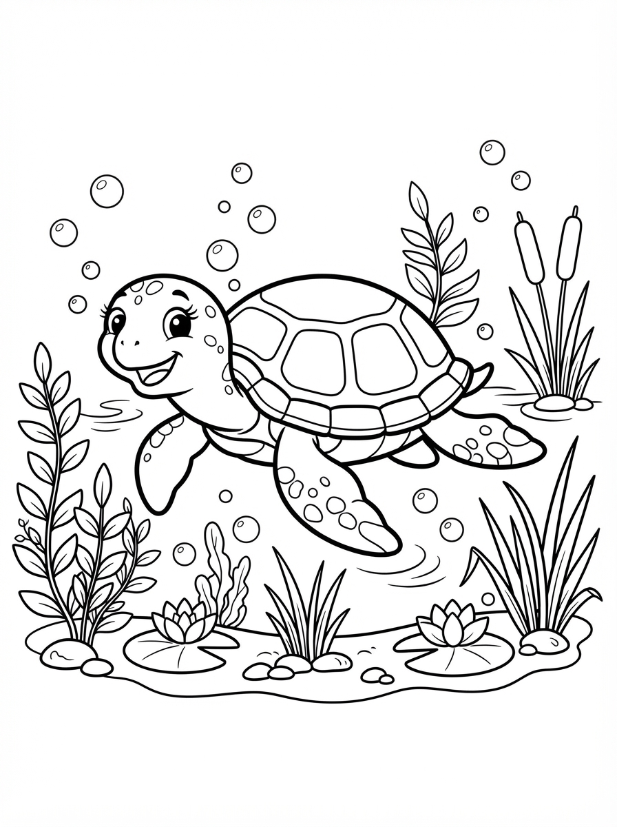 Swimming Turtle colouring page