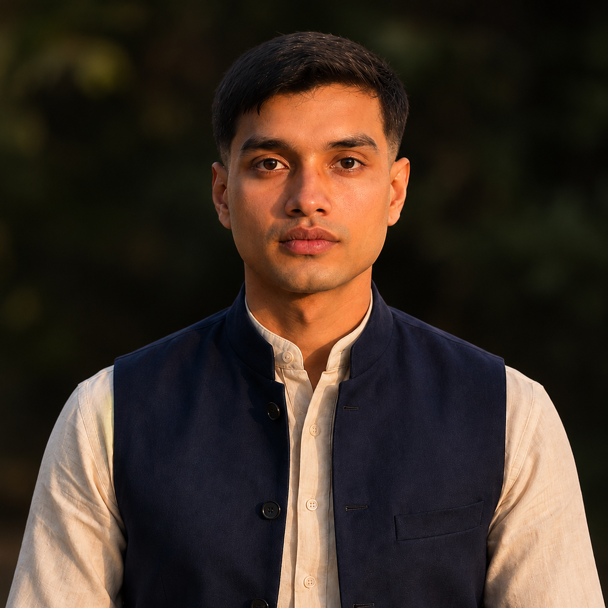 Acharya Nirbhay, a calm, warm traditional Indian wellness teacher