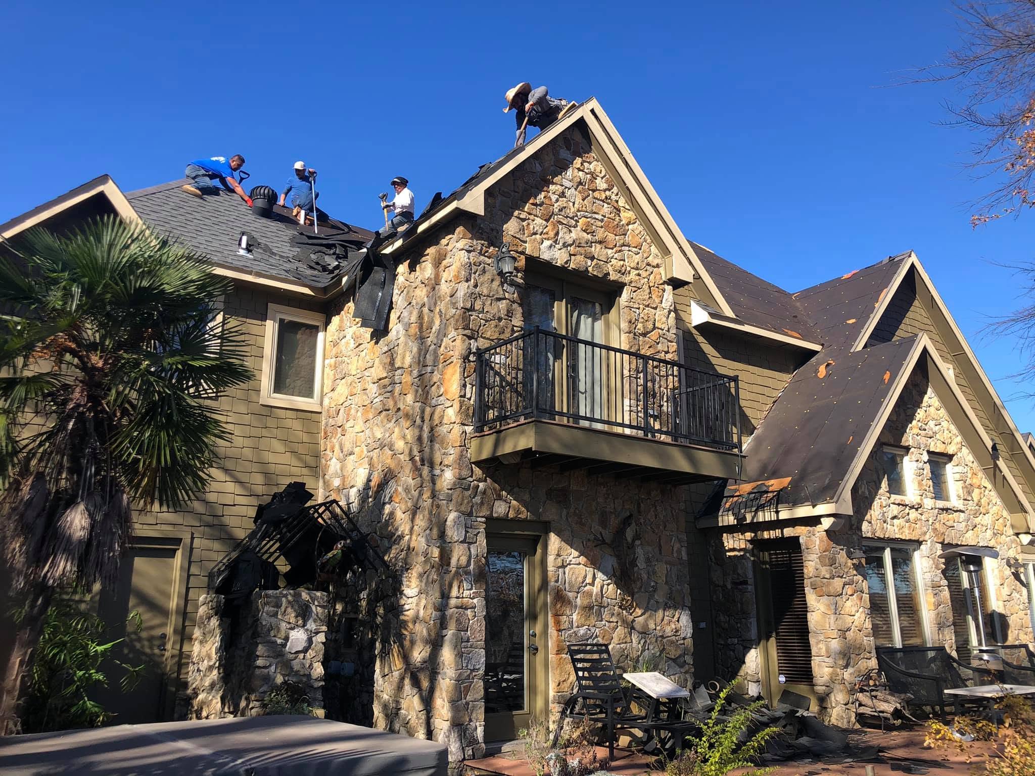 Multi-Gable Stone & Shake Estate Roof — In Progress · Tear-Off & Deck Prep