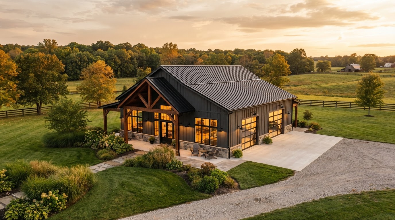 Custom Modern Pole Barn Home and Workshop built by JT Pole Barns in Ohio