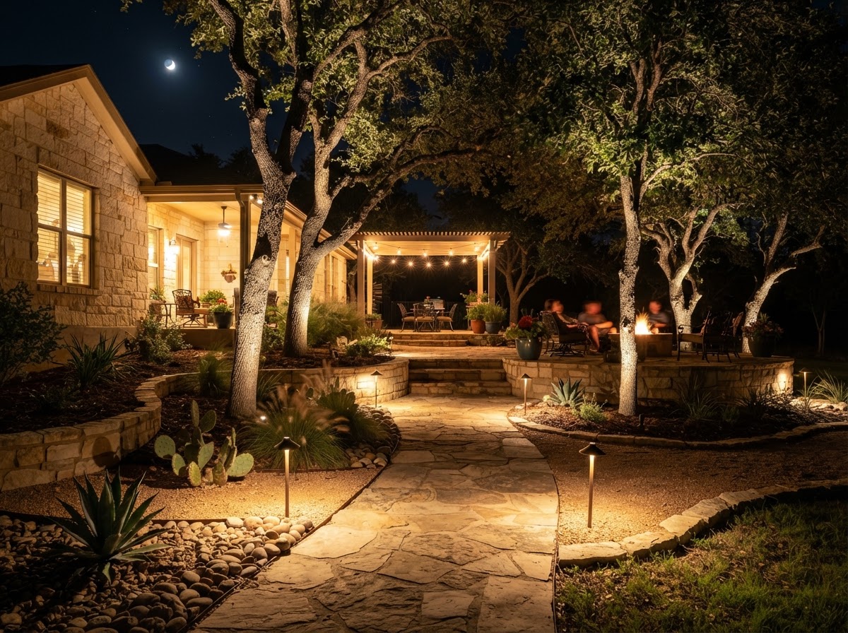 Low-voltage landscape and architectural lighting design and installation for safety, ambiance, and curb appeal after dark.