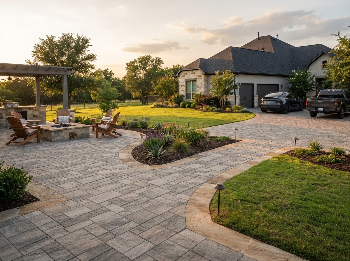 Custom interlock paver patios, walkways, and driveways engineered for North Texas heat, heavy use, and long-term drainage.