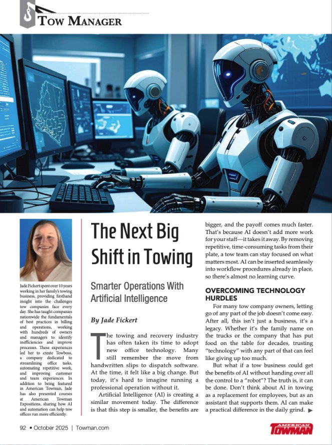 Jade Fickert article The Next Big Shift in Towing in American Towman