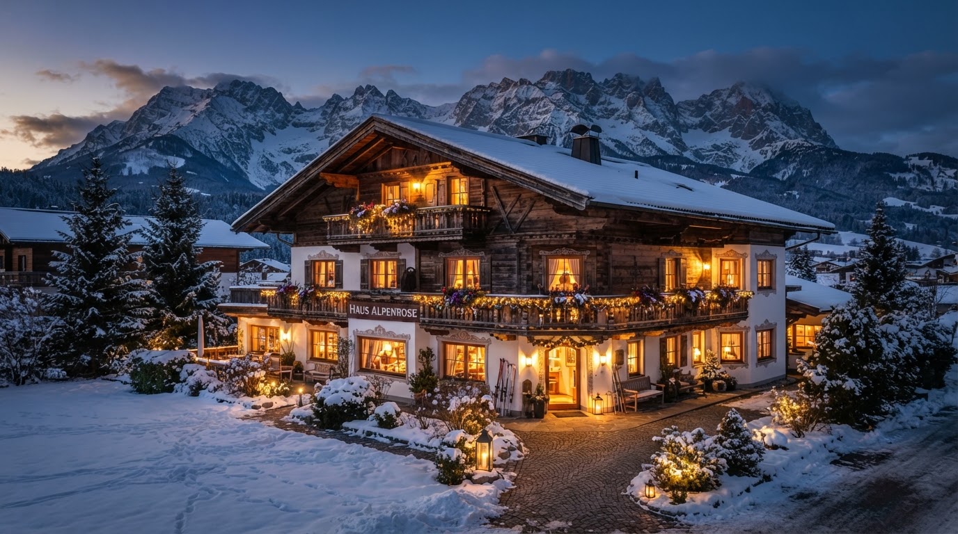 Alpines Hotel zur Abenddämmerung