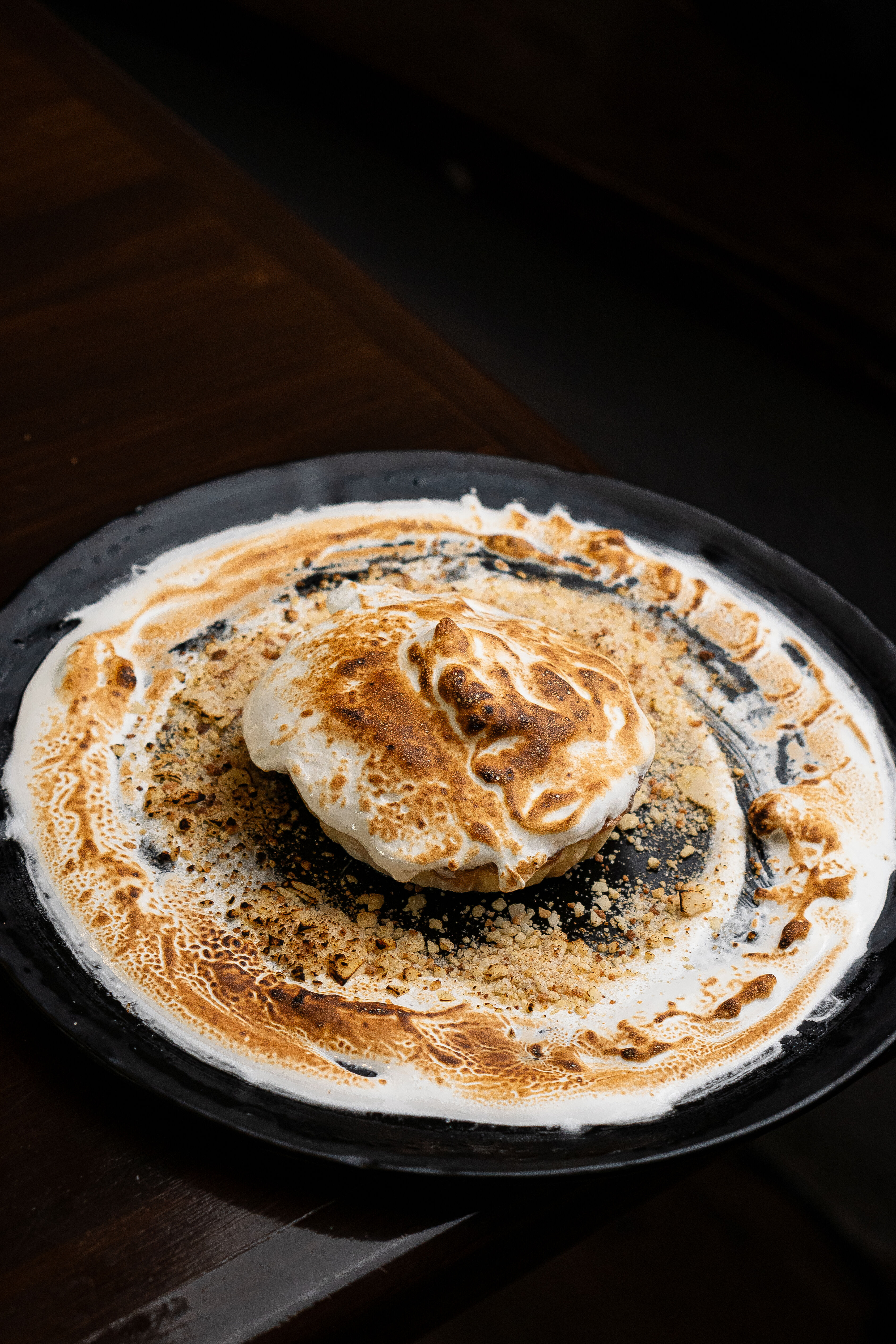 Toasted Meringue Tart with Flambéed Marshmallow & Crumble
