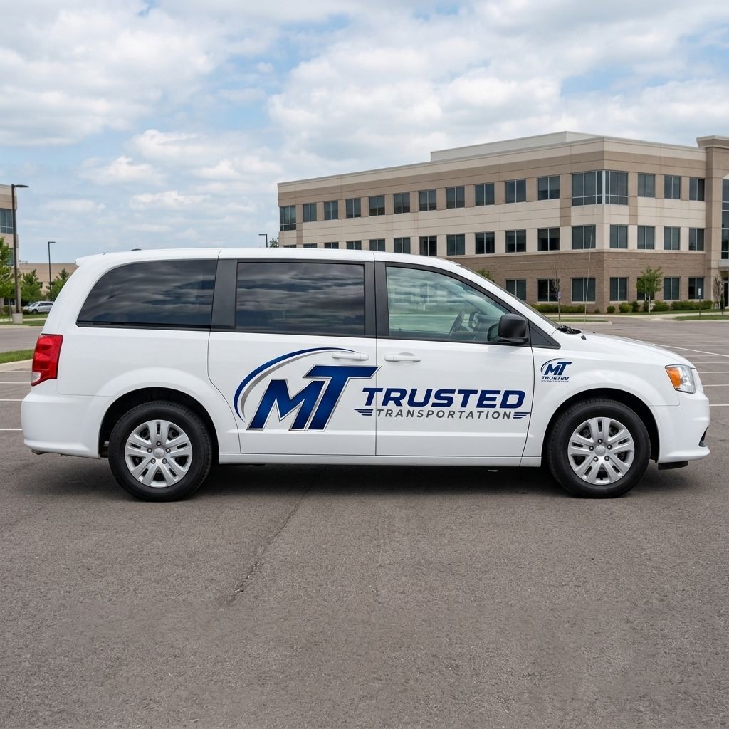 MT Trusted Transportation white van profile
