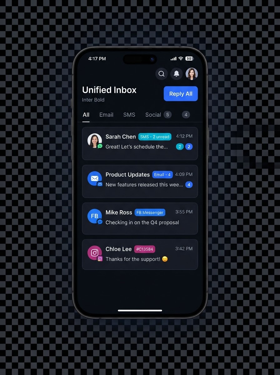 Porto Automations unified inbox shown on a phone screen