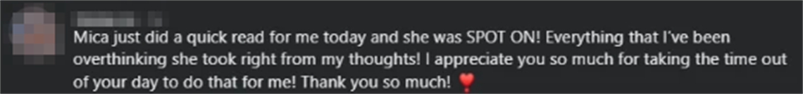 Screenshot of a client review from Kari D.: Thank you so much for my reading it was exactly what I needed to hear right now. It gave me the clarity I needed right now and helped to get through a hard time that I was facing and it was very accurate too. Have a blessed day. Love and Light