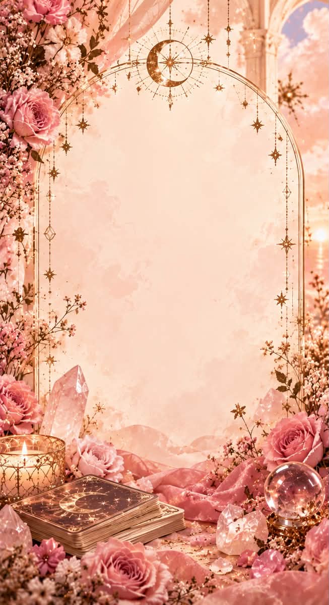 Weekly Plan — ethereal pastel floral tarot arch with crystal ball and roses