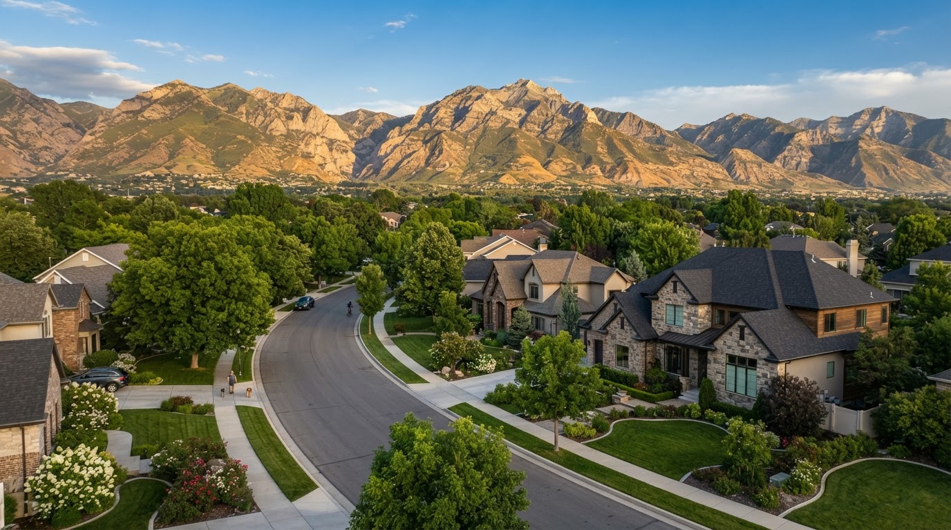 Local architecture and landscaping in West Jordan, UT