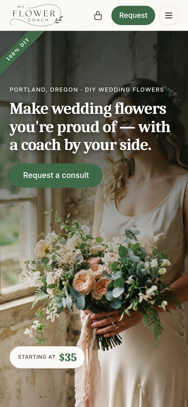 My Flower Coach homepage on mobile