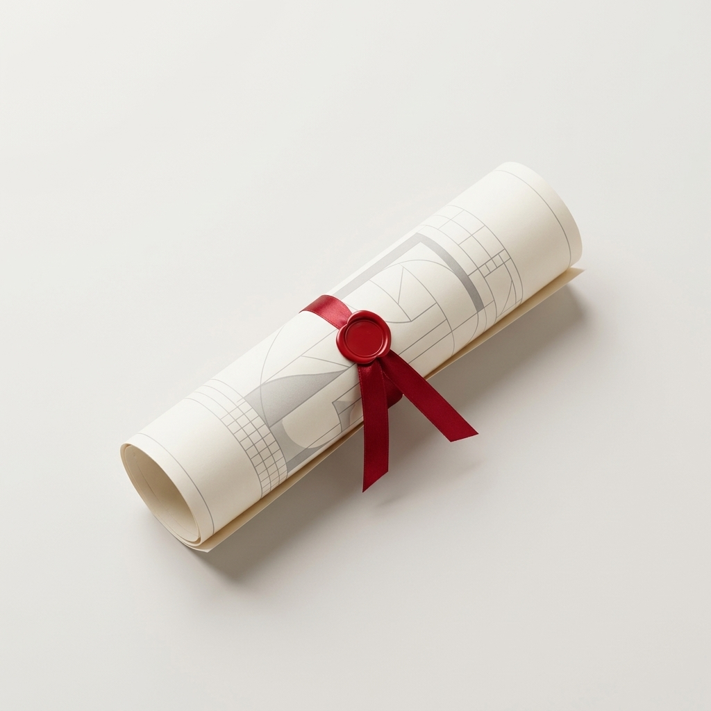 Blueprint tied with a red ribbon