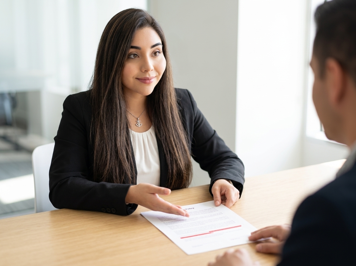 Jocelyn Almaguer reviewing policy documents with clients