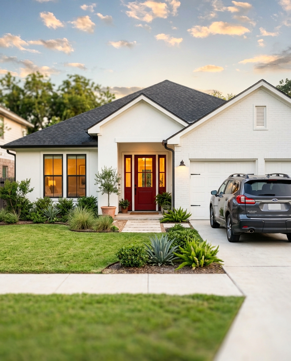 Family home with a red front door
