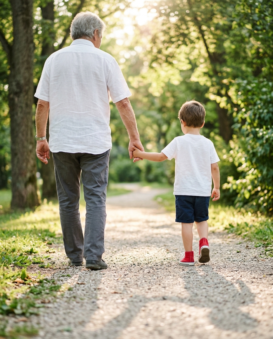 Grandparent holding a child's hand