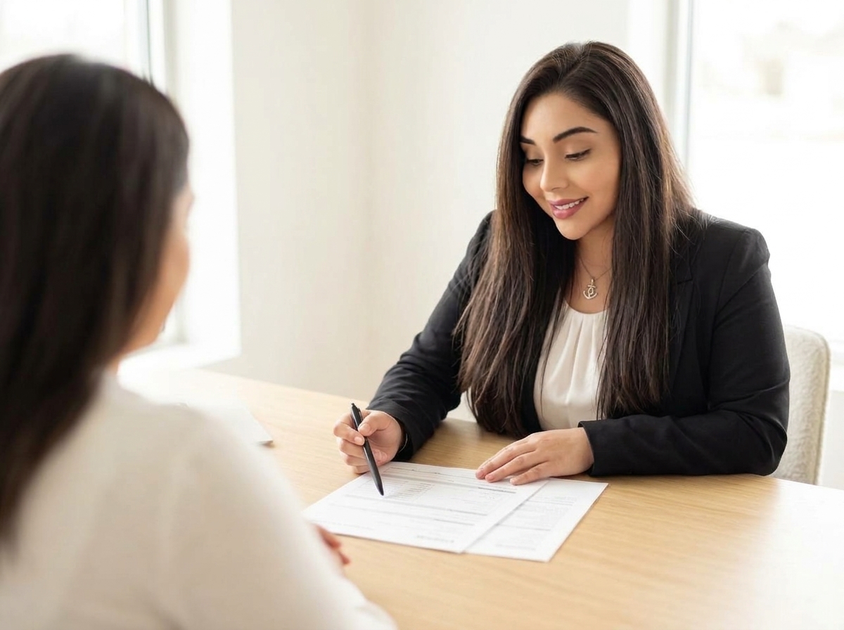 Jocelyn Almaguer meeting with clients in Katy, Texas