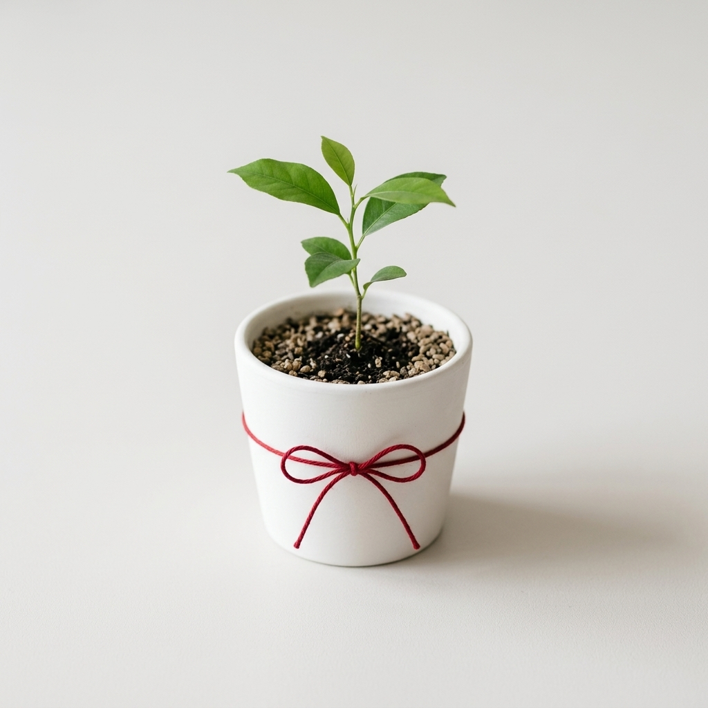 Sapling in a white pot