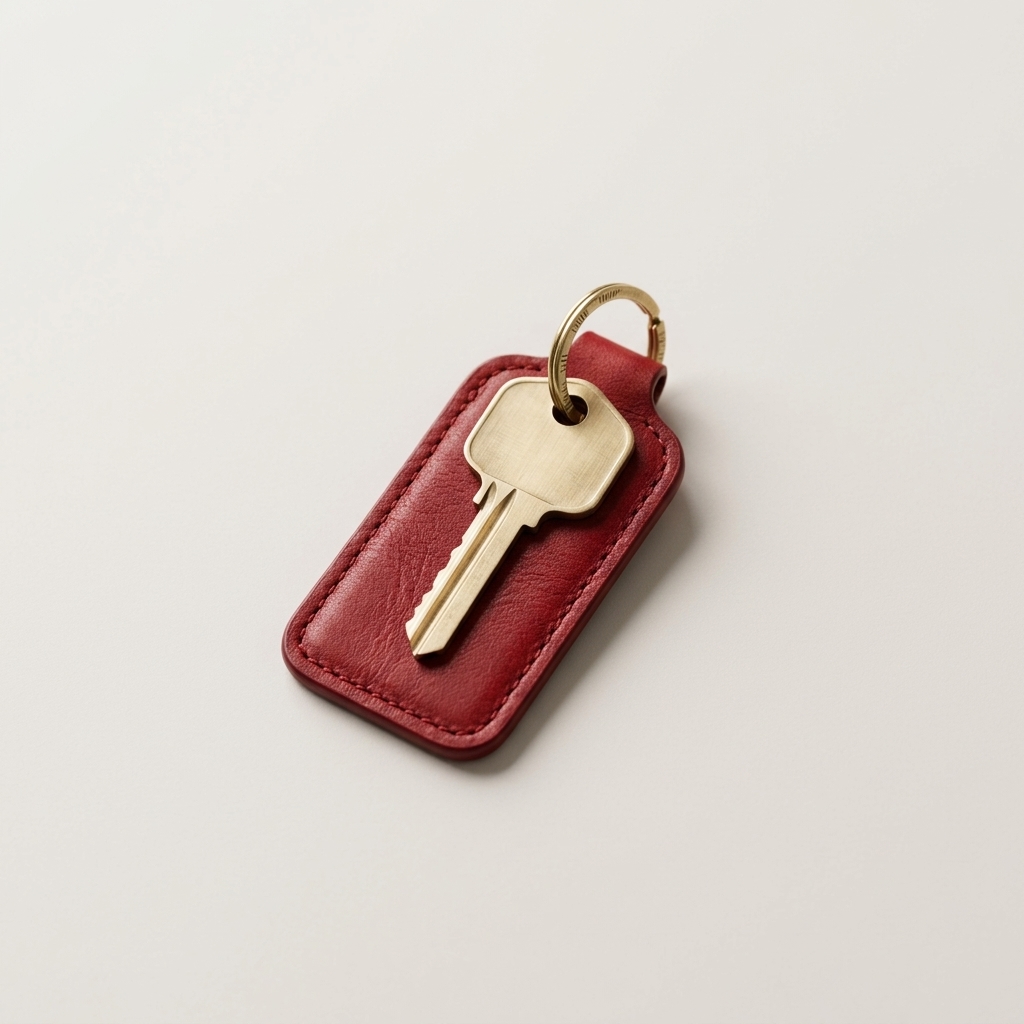 House key on a red leather tag