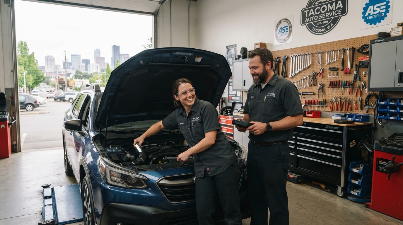 Andy's Auto Services technicians working on a vehicle in Tacoma, WA