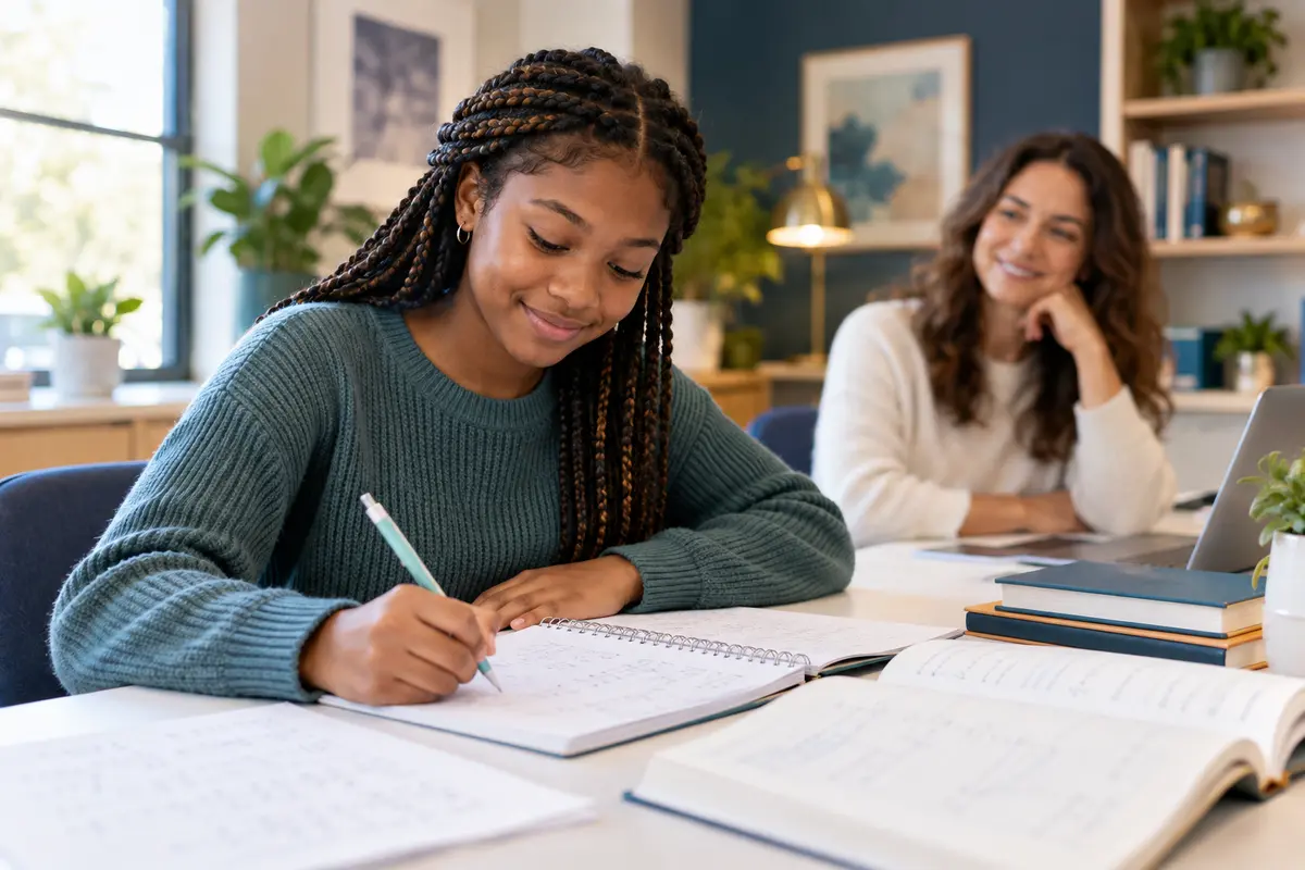A secondary-school student confidently solving a mathematics problem independently