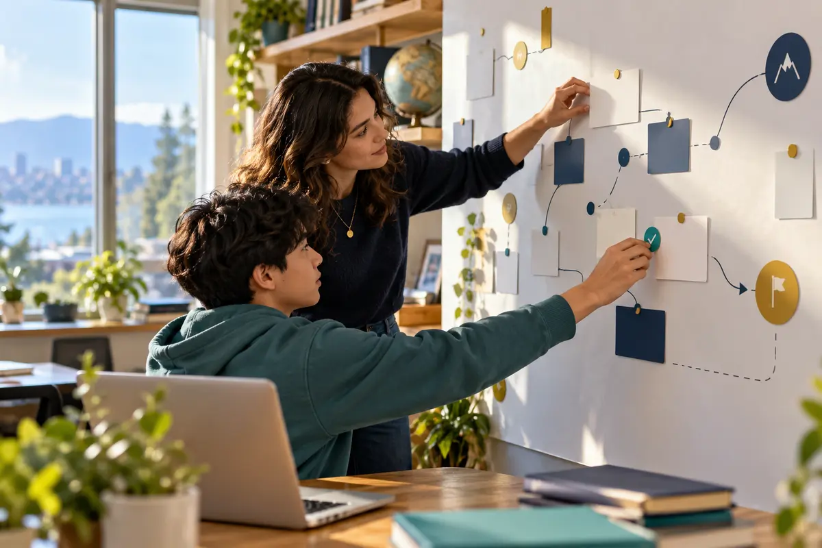 A coach and student adapting a visual roadmap as new learning evidence emerges