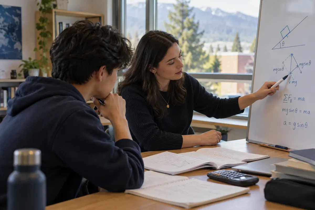An academic coach explaining a physics concept to a secondary-school student