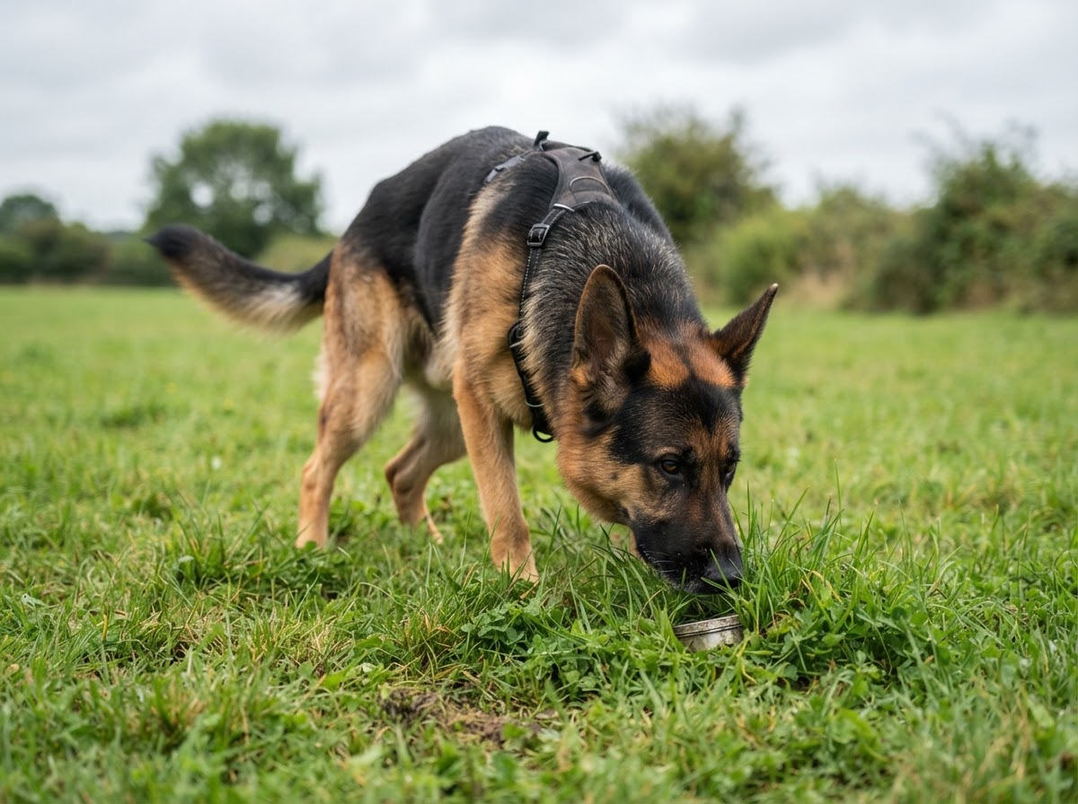 A dog doing scent detection at Search Club