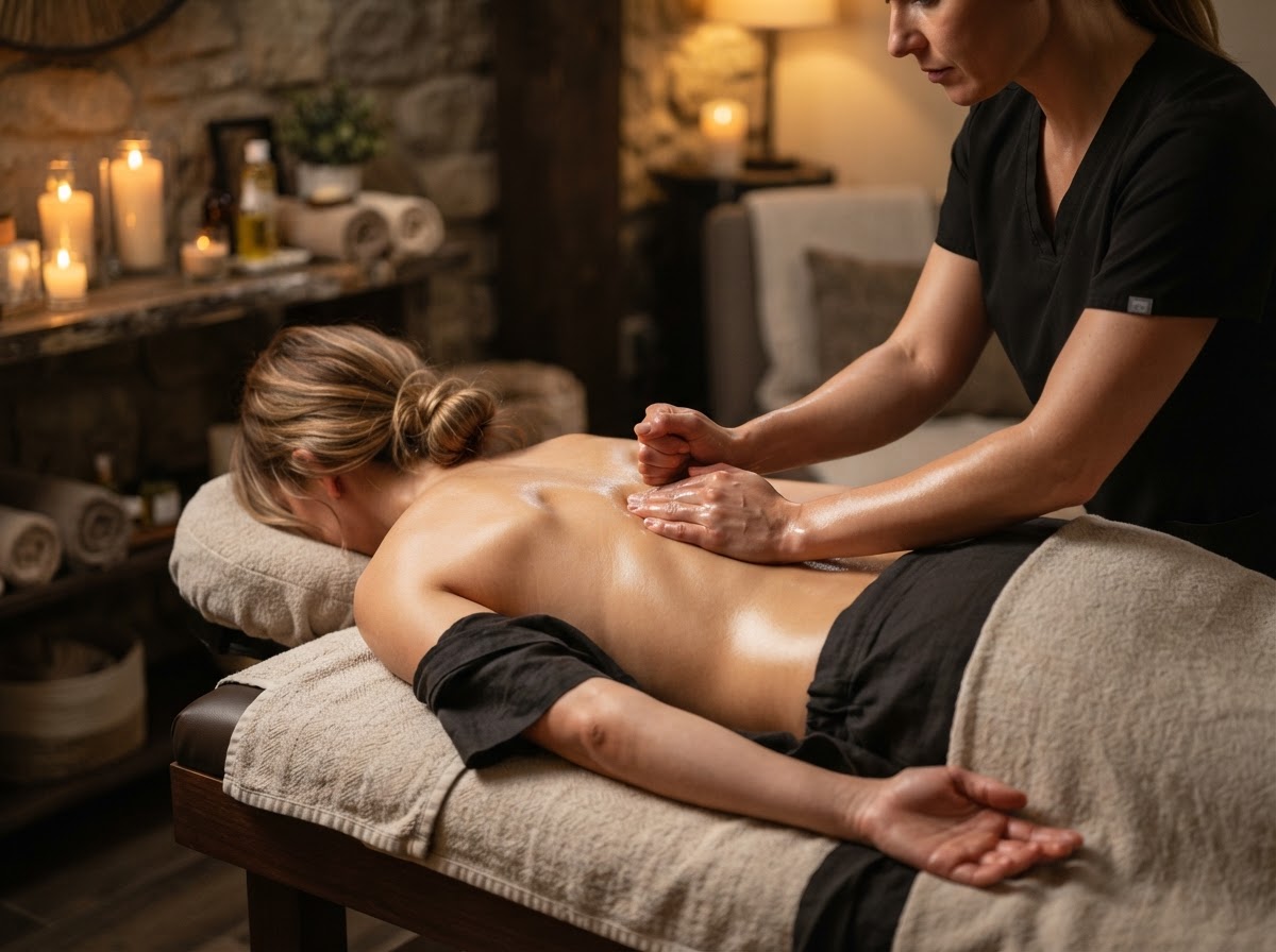 Deep tissue back massage with warm oil
