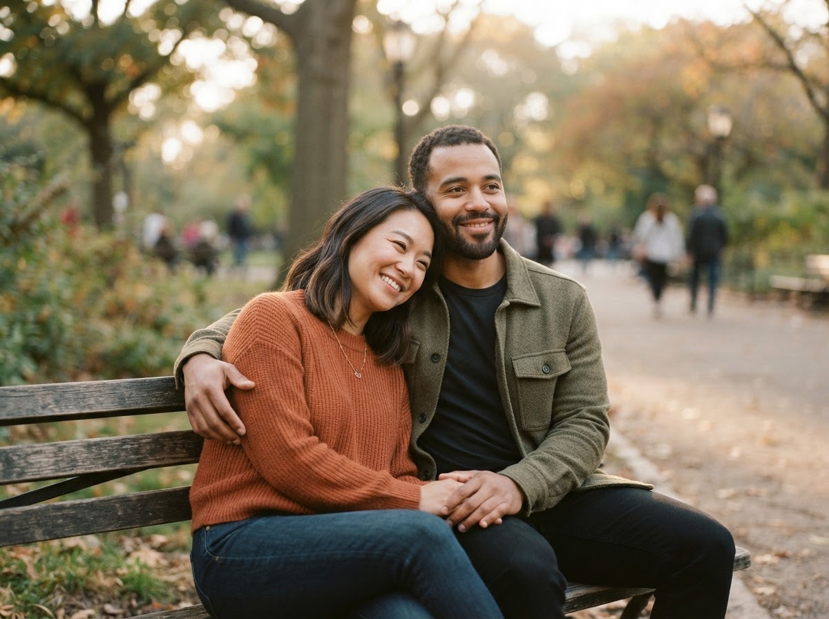 A diverse couple sharing a hopeful, tender moment as they rebuild happiness in their marriage