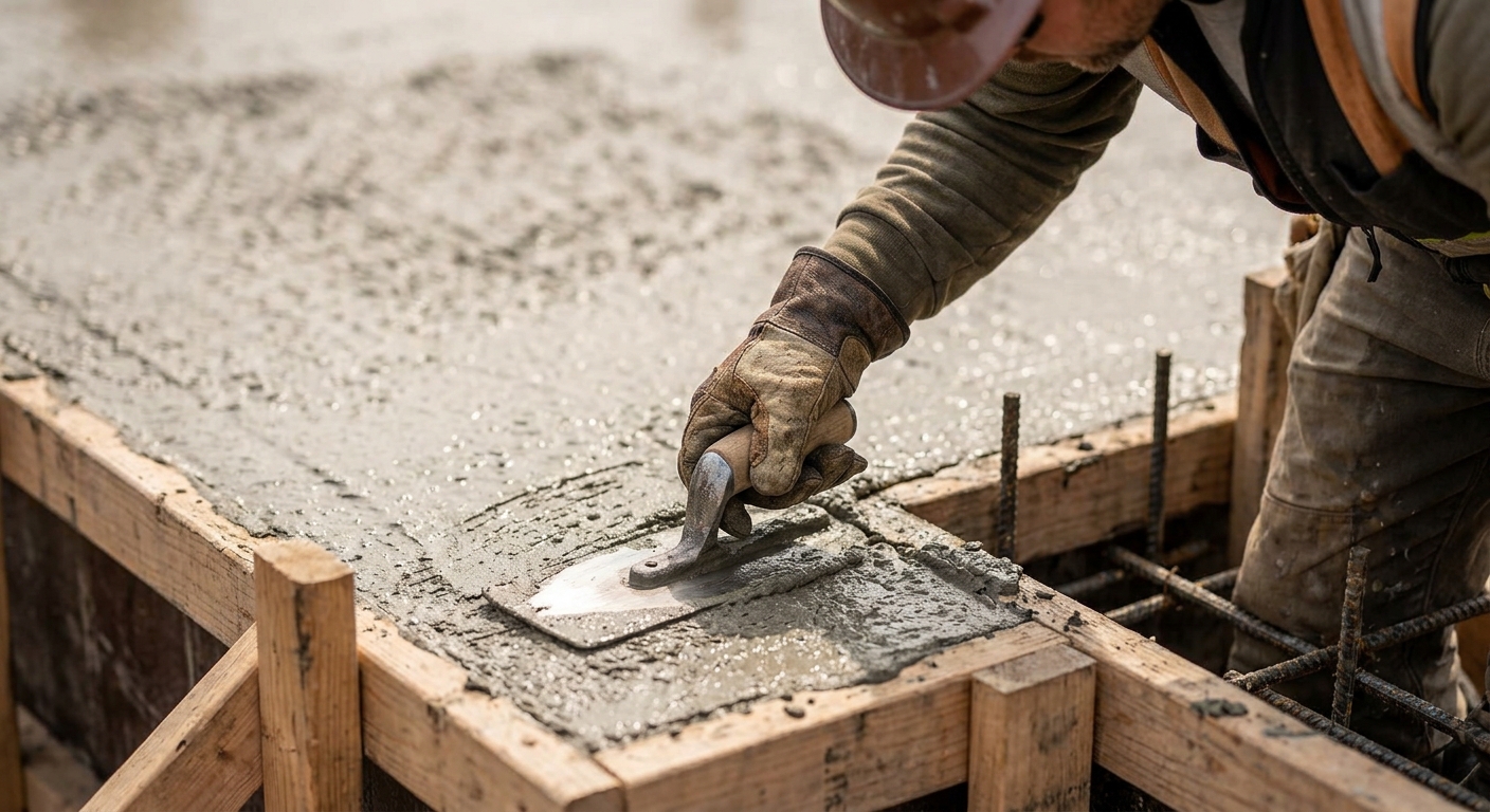 B&R Concrete hand-finishing fresh concrete for a patio in Lubbock