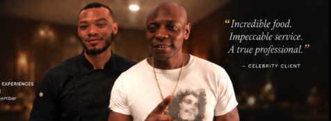 Chef Biggz alongside celebrity client Dave Chappelle at an exclusive private dining experience