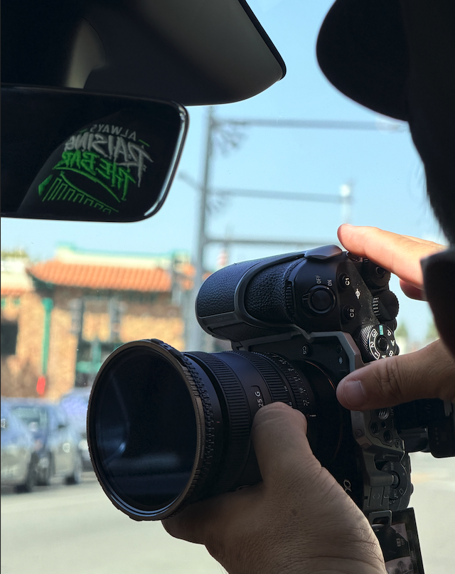 Cinema camera rig capturing motion shots on location