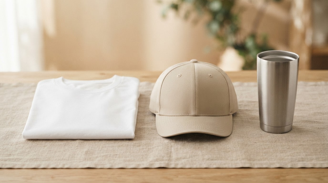 Apparel, hats, and tumblers ready for custom personalization