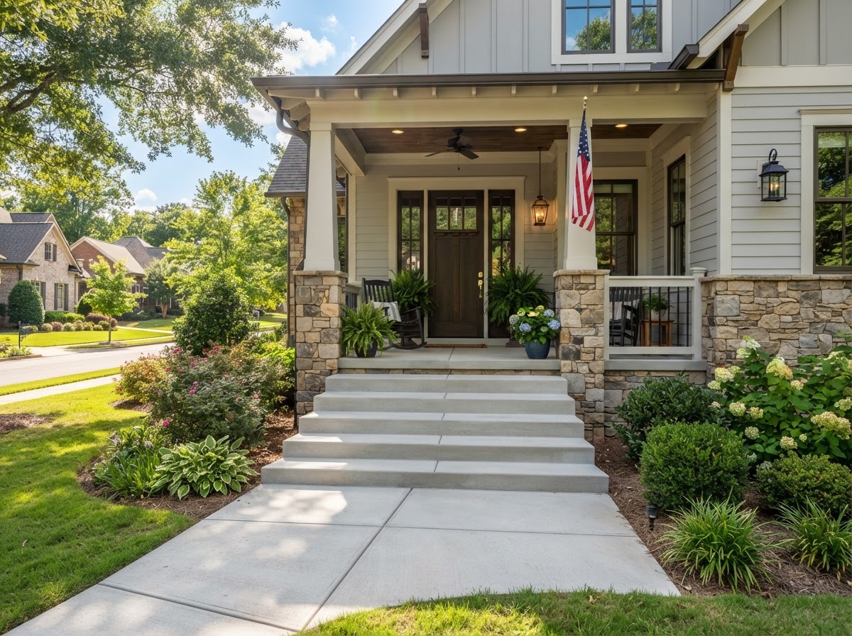 front porch concrete steps poured by Carolina Specialist Concrete LLC in Greer SC