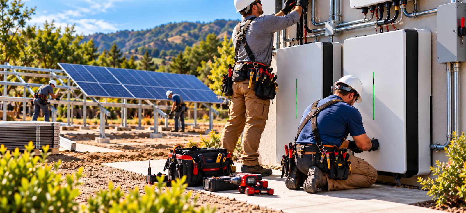 Solar panels, racking, and battery storage installation on a Central Coast property