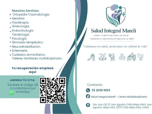 Tríptico informativo y QR de Salud Integral Mareli