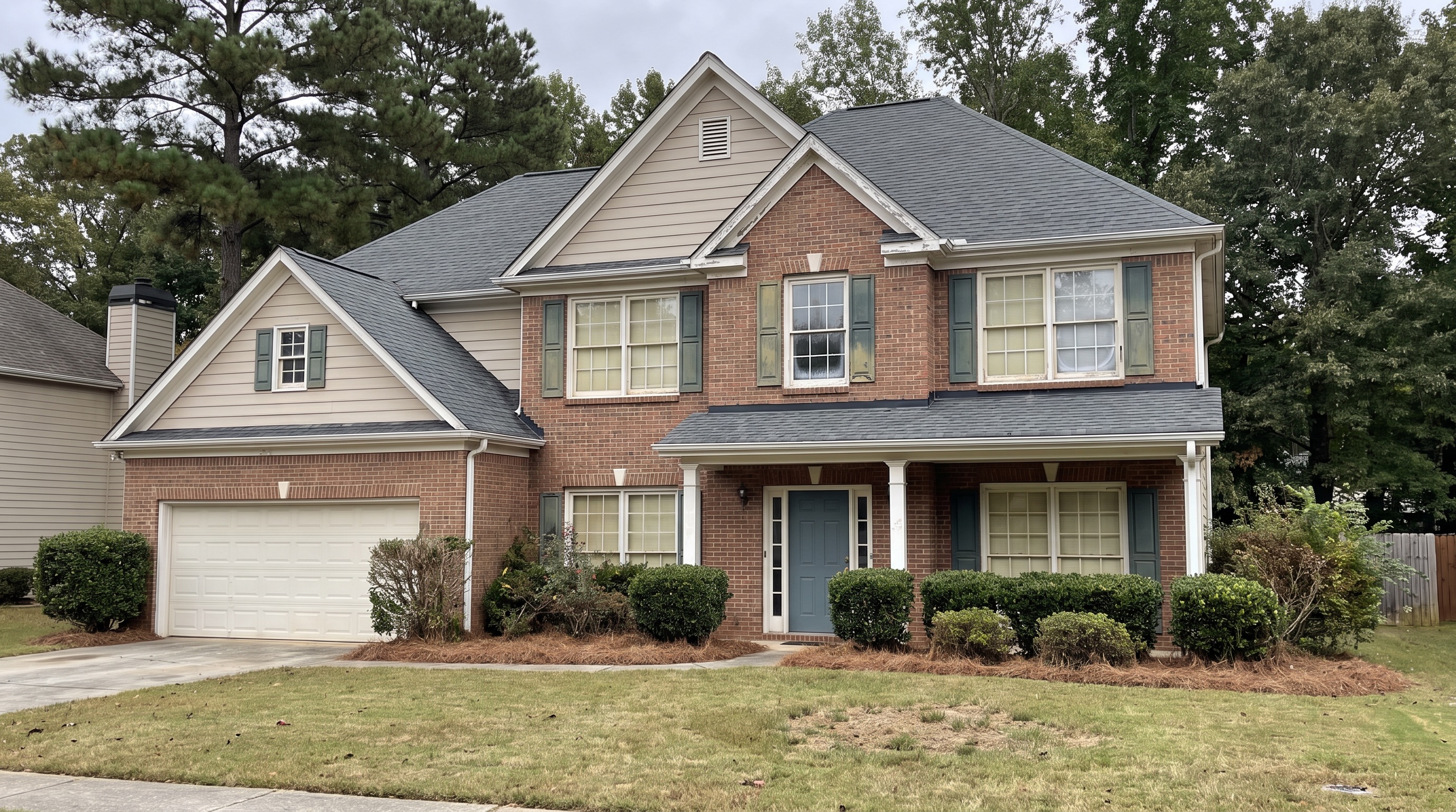 Before — Full home ProVia window replacement & black shutters, Fayetteville, GA