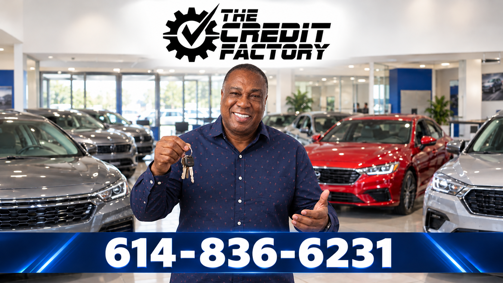 Jerome Richards holding car keys in The Credit Factory showroom