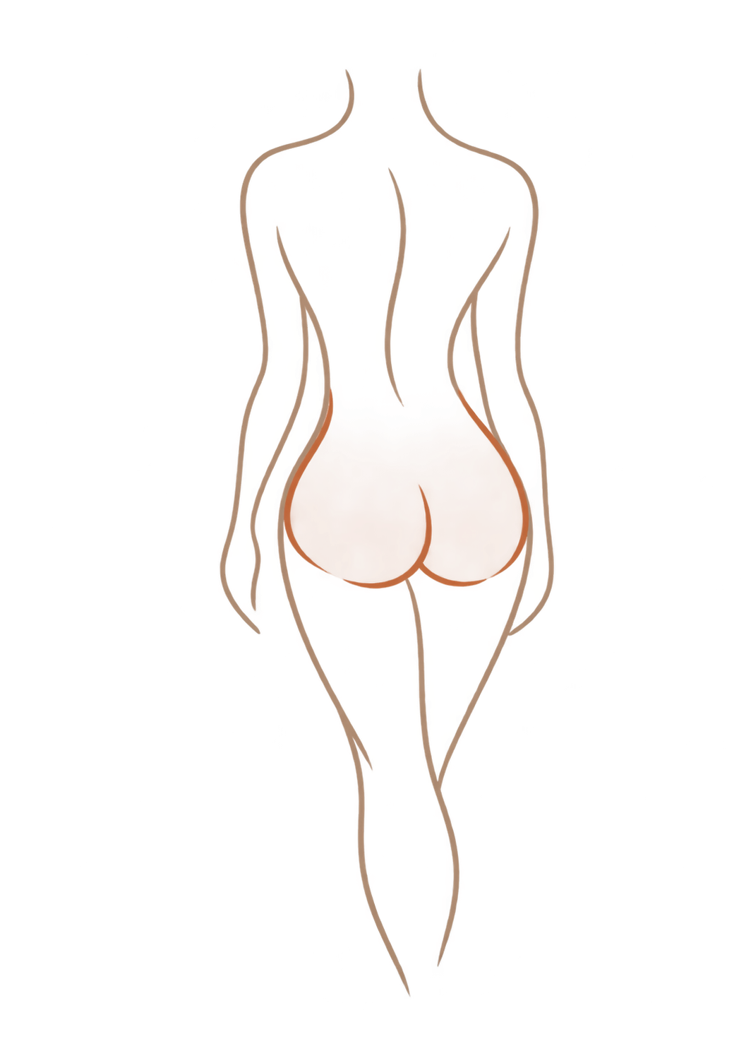 Line art figure with the buttocks highlighted
