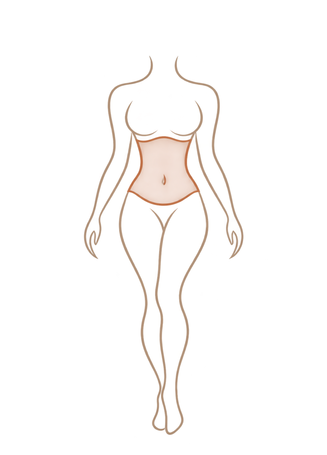 Line art figure with the tummy highlighted