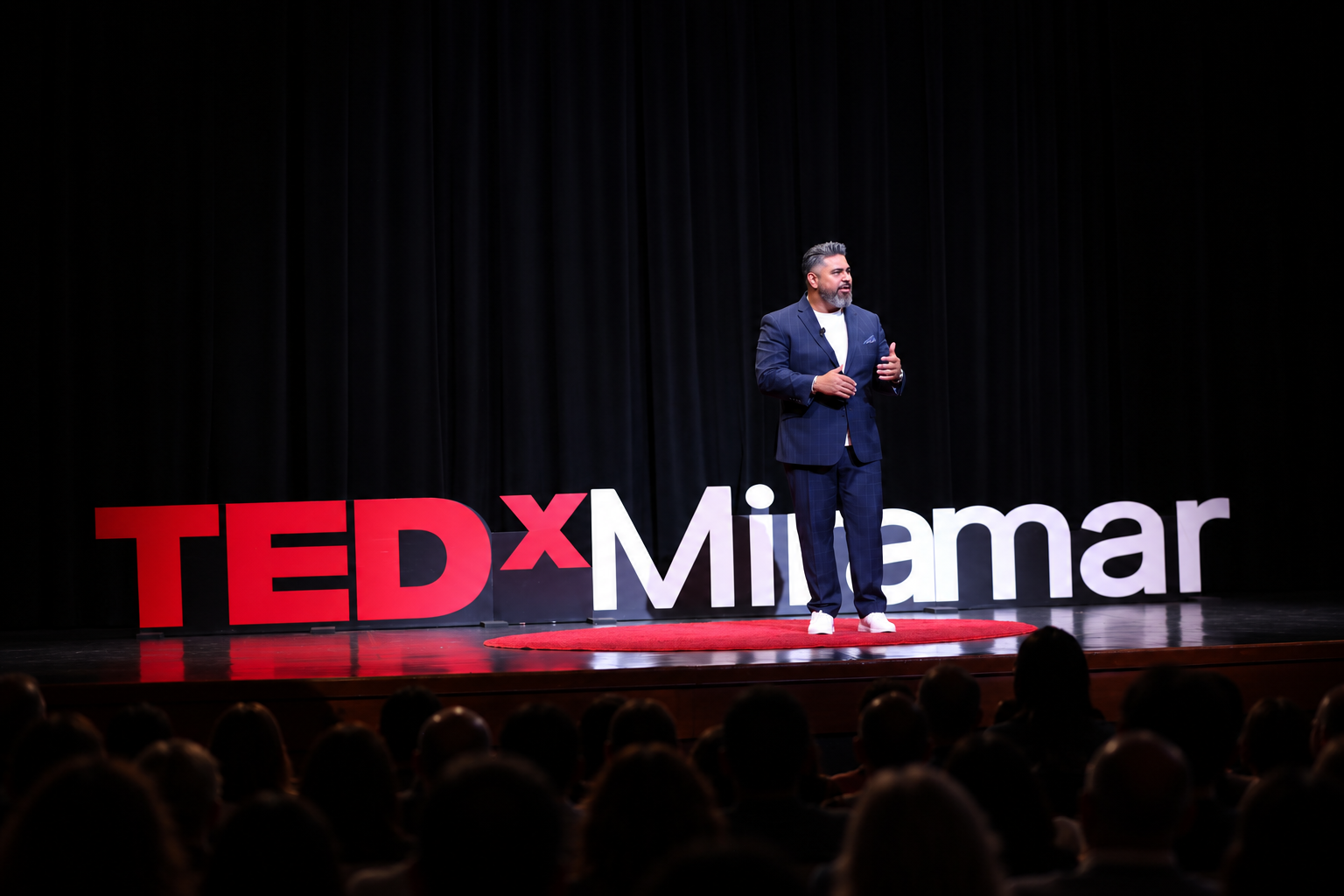 Benny Salas on the TEDx Miramar stage - Workshop Host & Keynote Speaker