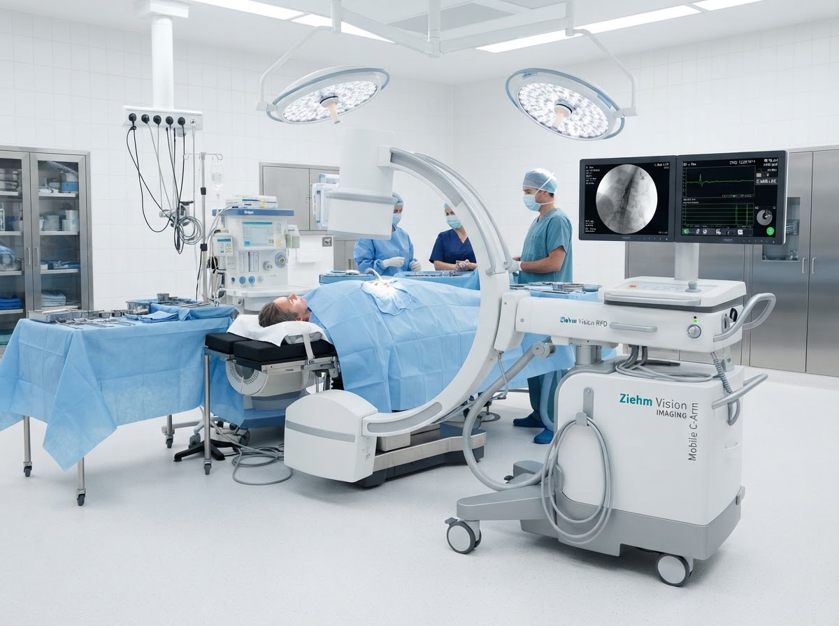Mobile C-arm fluoroscopy system in an operating room