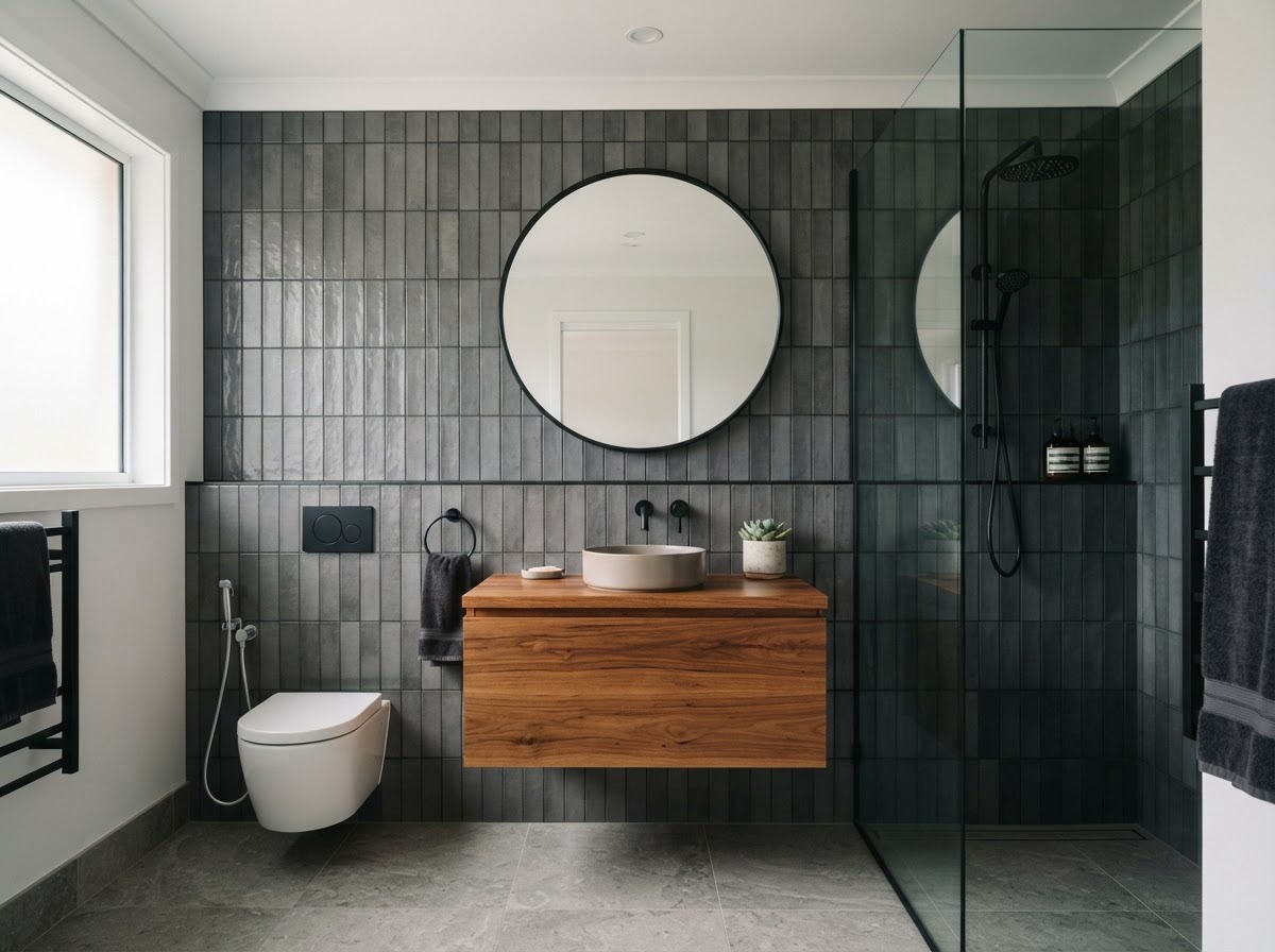 Bathroom with floating vanity design