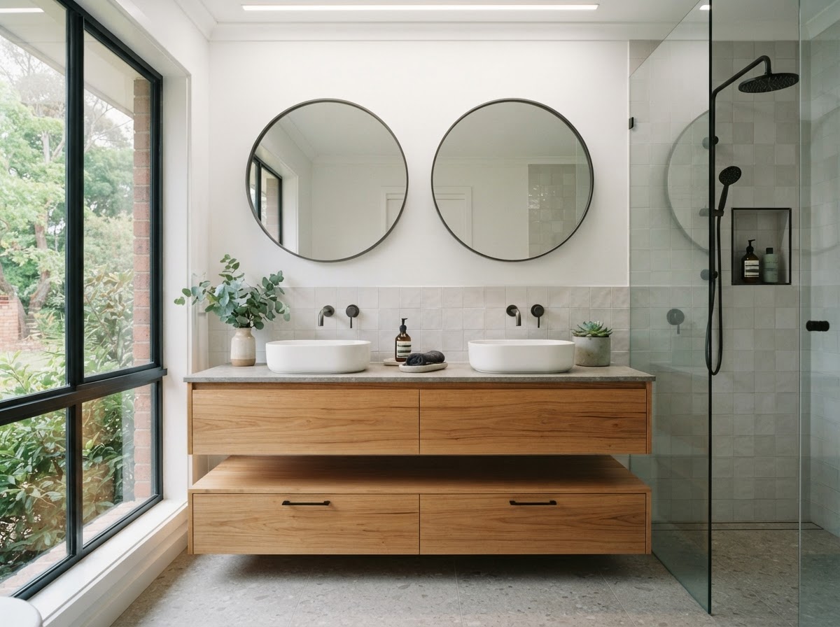 Twin mirror double vanity bathroom design